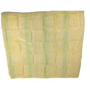 Handmade Pastel Yellow Knit Baby Blanket soft cuddly pastel green accent